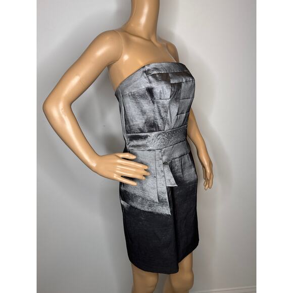 2000s Jessica McClintock Charcoal Strapless Cocktail Dress medium - Picture 7 of 12